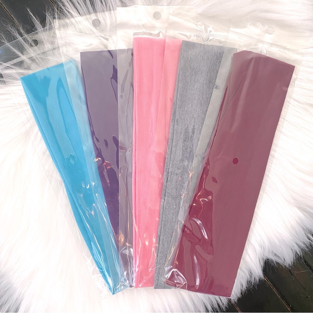 Set of 5- Basic Colorful Headbands Blue Purple Pink Grey Maroon